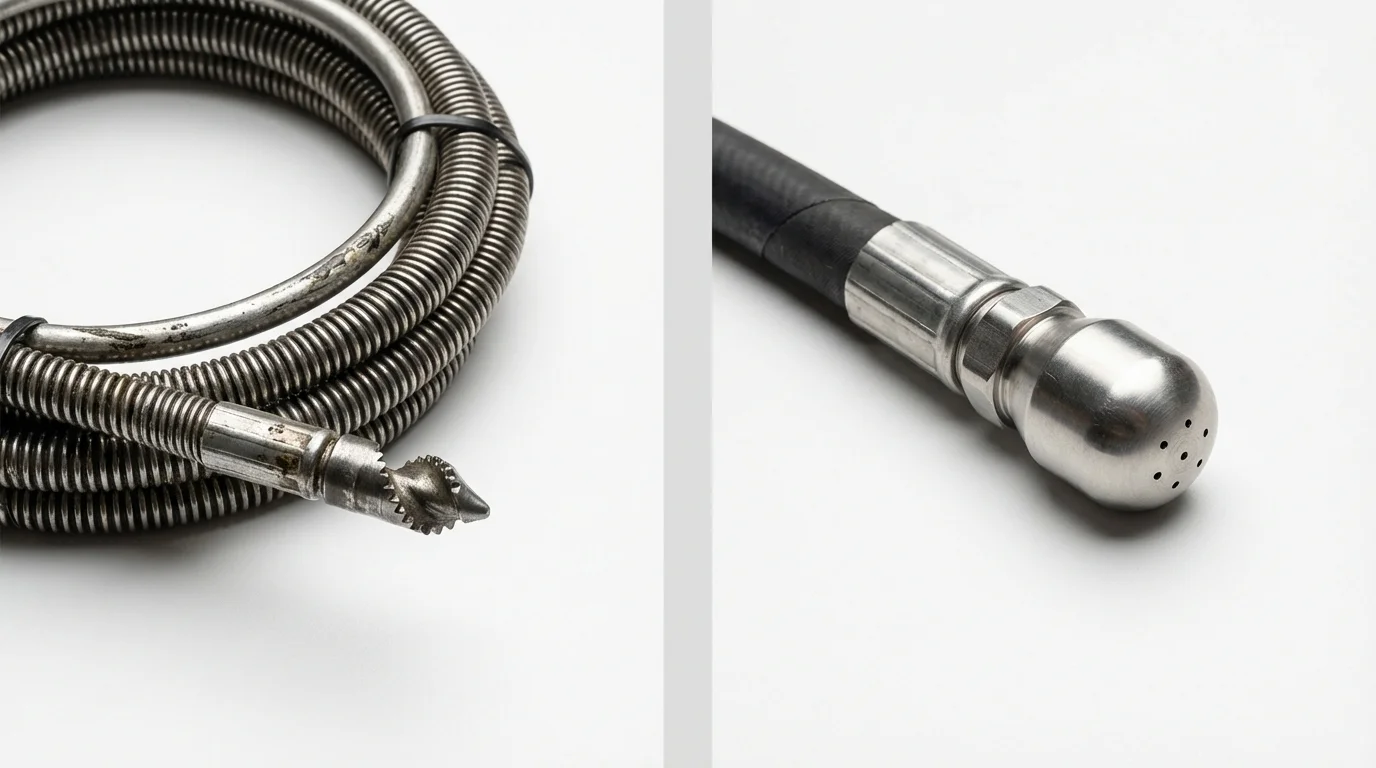 Drain snake cable and hydro jetting nozzle used for drain cleaning in Trexlertown, PA
