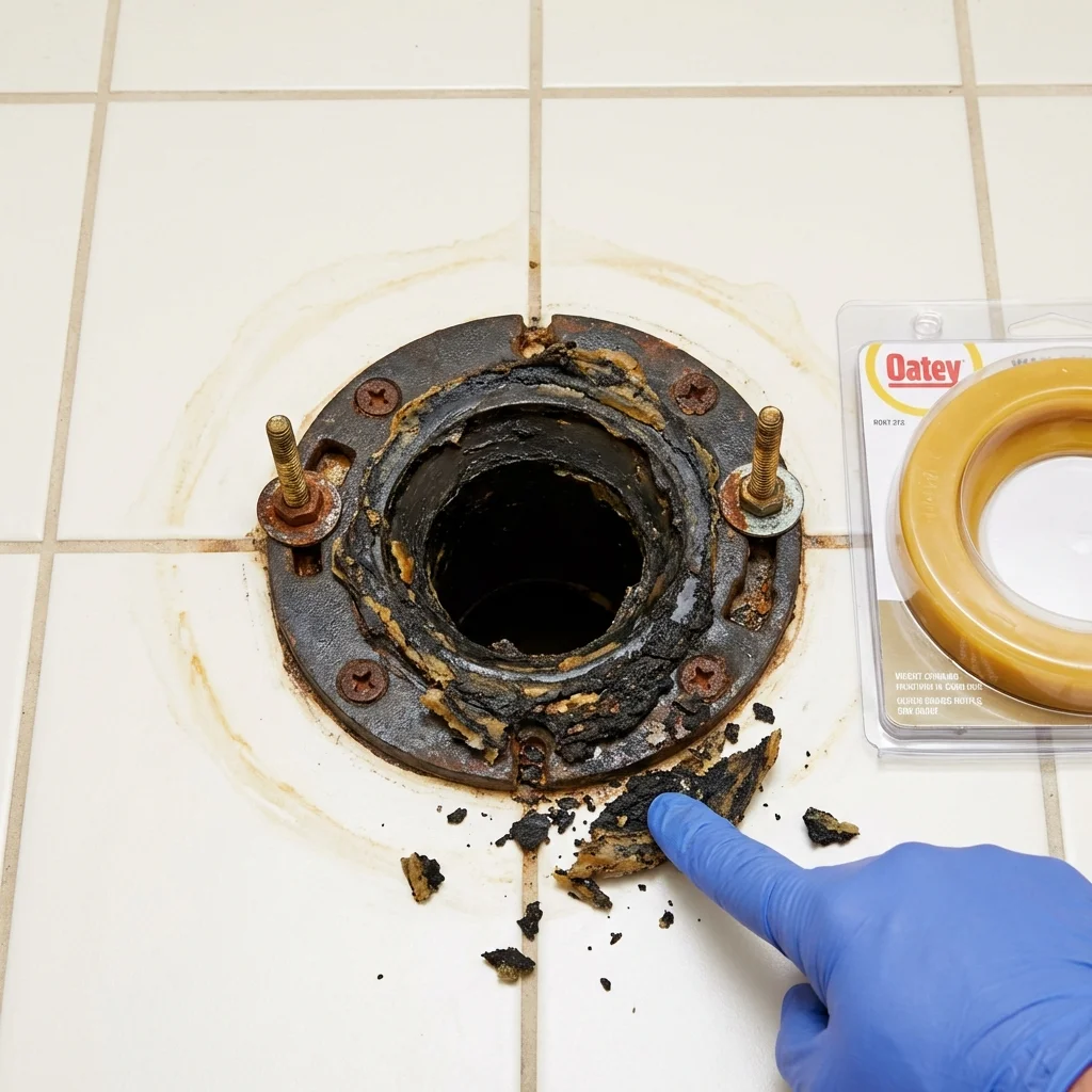 Failed wax ring showing water seepage at the base of a toilet in a Trexlertown, PA home