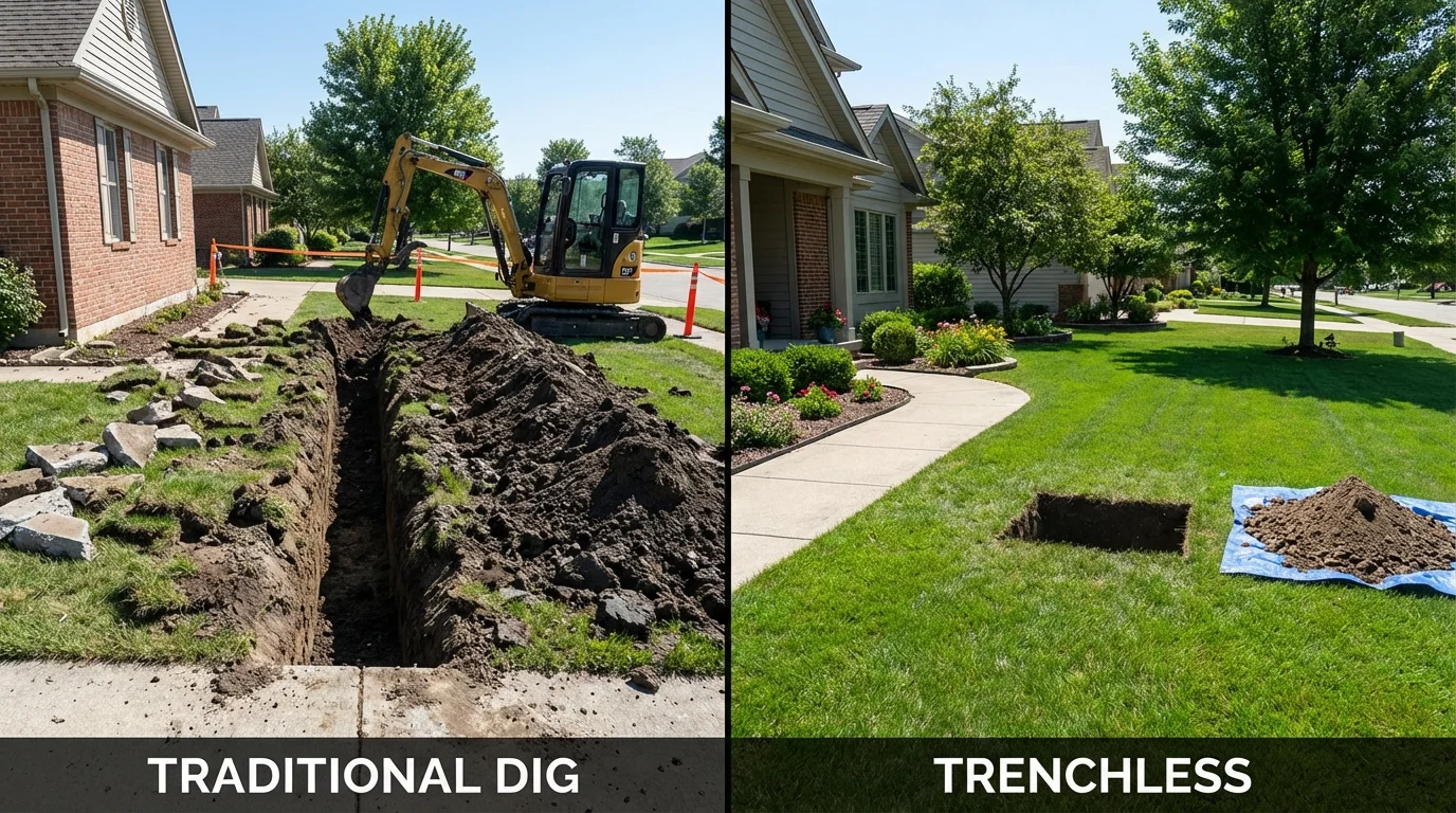 Trenchless sewer repair with minimal yard damage versus traditional excavation in Trexlertown, PA
